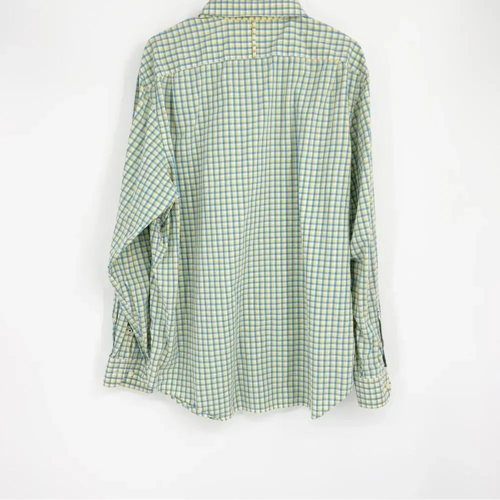 Banana Republic Men's Yellow Blue Checkered‎ Soft Wash Button Down Shirt Size XL
